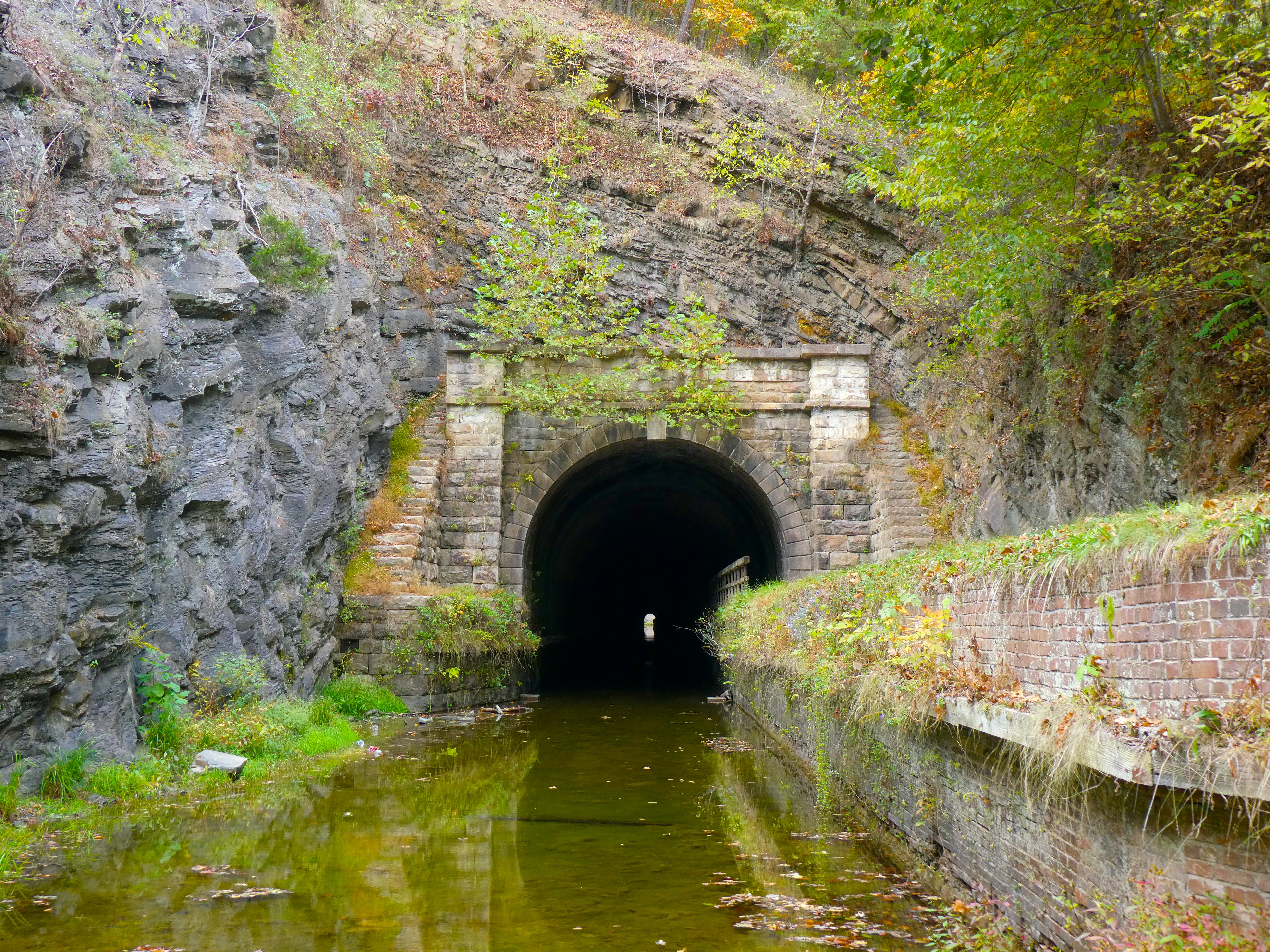 Paw Paw Tunnel along the C&O Canal Towpath tunnel built into rock in autumn