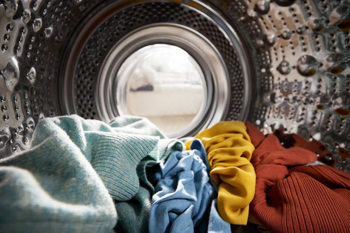 laundry in a washing machine